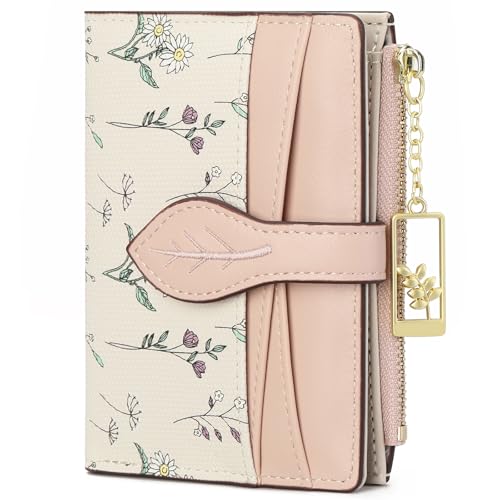 Image of GAEKEAO Small Wallets for Women RFID Blocking Bifold Floral Vegan Leather Wallet Card Holder with Zipper Pocket ID Window