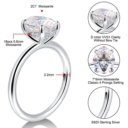Hitlinker Oval Moissanite Engagement Rings For Women Solitaire Ring 925 Sterling Silver Promise Rings For Her Lab Created Diamond Anniversary Wedding Rings 2Ct Size 10 #TOP4