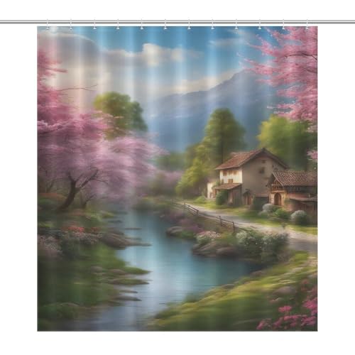 Rideau de bain lavable et étanche en tissu polyester paysage - 7