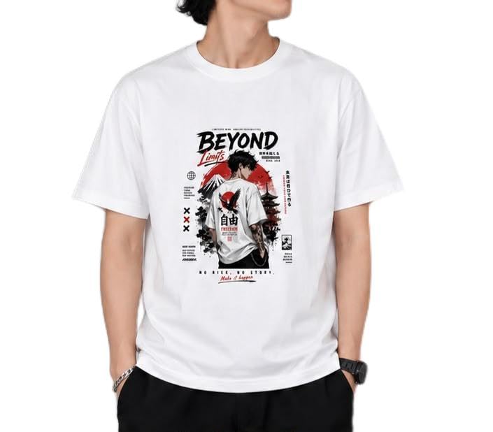 Beyond Limits Graphic Print White T-Shirt, 100% Cotton-image-0