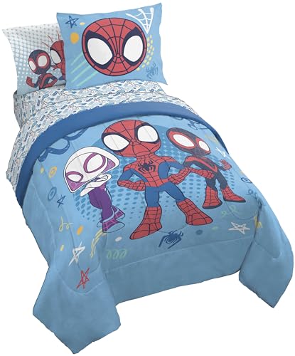 Image of Jay Franco Marvel Spidey and His Amazing Friends 7 Pc Full Comforter Set | Super Soft Microfiber Bed in a Bag, Superhero Bedding, Ghost-Spider, Machine Washable, Official Marvel Product, Kids Gift