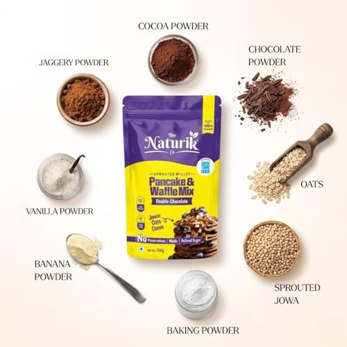 Image of The Naturik Co Millet Pancake & Waffle Mix (No Sugar No Maida) with Double Chocolate | 150g | No Preservatives, High Protein & Fiber | As Seen on Shark Tank