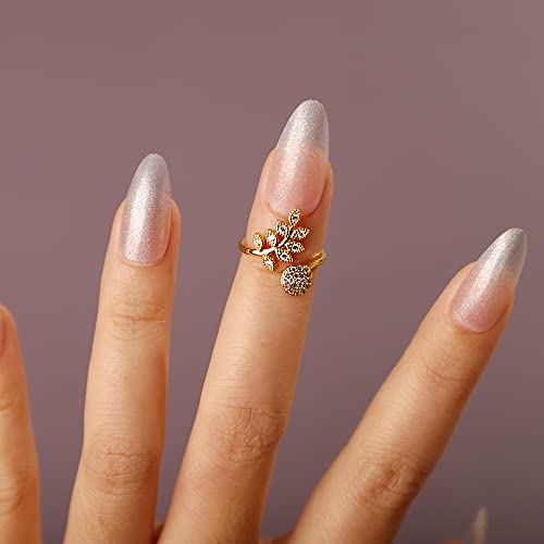 Crystal Beads Open Finger Ring Adjustable Finger Tip Manicure Jewelry Gold Nail Cap for Women Girls4