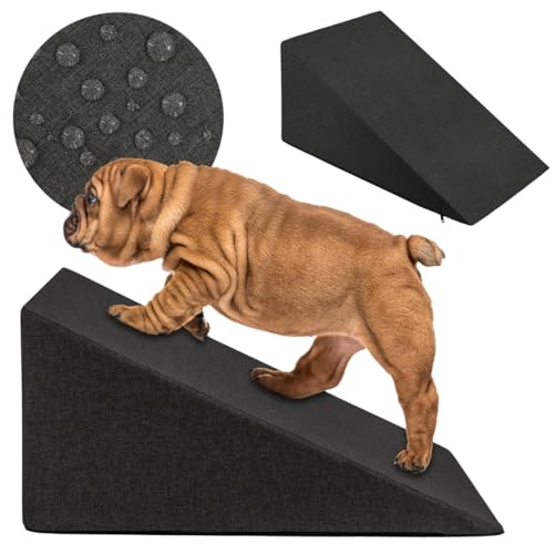 Domarex Hunderampe 65x30x40 cm – wasserdichte Hunde Rampe - Anti-Rutsch - stabile Hundetreppe für kleine und mittlere Hunde - waschbarer Bezug - rutschfest - Grau