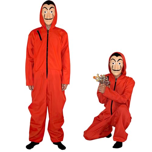 Disfarce de ladrão de bancos de Halloween, disfarce para crianças, fantasia de ladrão, fato para crianças e crianças, fantasia de carnaval com máscara, fato para carnaval e Halloween (S)