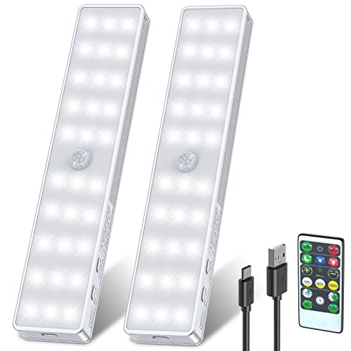 LED Closet Light, 30LEDs Dimmer USB Rechargeable Motion Sensor Light Under Cabinet Lighting, Stick-Anywhere Night Safe Light Bar for Wardrobe,Kitchen-2 Pcs