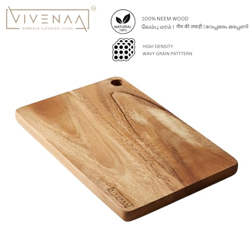 Image of Premium 100% Neem Wood Chopping Board | Solid Wooden Cutting Board for Kitchen | Knife-Friendly, Anti-Bacterial & Durable Wood Board for Cooking & Serving