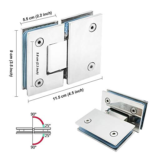 2 Pcs Frameless Shower Door Hinges, 180 Degree Glass Frameless Door Hinges, Heavy Duty 304 Stainless Steel Glass To Glass Hinge Polished Bathroom Gate Clamp, Mirror Polishing For 8-12 Mm #TOP2