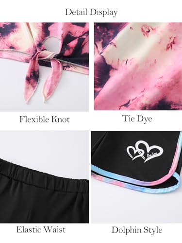 Image of Girls 6 Piece Outfits Letter Print Vacation Tee Top and Dolphin Shorts Tracksuit Sets for Kids Sports, Casual, Dance