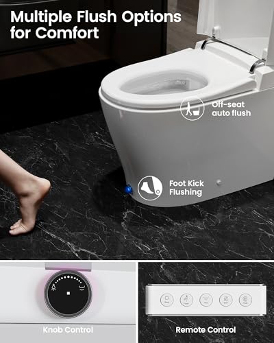 Inodoro inteligente SOTOMO DA80U con bidé incorporado, asiento calefaccionado, descarga potente de 1.06 GPF, apertura/cierre automático, agua tibia, secador, luz nocturna, mando a distancia y operación con patada miniatura 4
