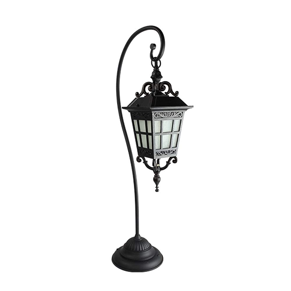 QUSYZD Lamp Post Lights Outdoor, European Black Bend Garden Lawn Glass Post Light E27 Outdoor Ip54 Waterproof Anti Rust Die-Cast Aluminum Pillar Light Villa Street Balcony Land,