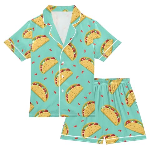 ALAZA Chicken Rolls Pajamas Satin Pajama Set Short Sleeve Button Down Sleepwear