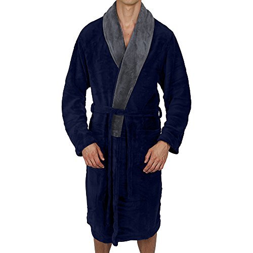 Regency New York Coral Fleece Robe (Small Medium, Navy Contrast Grey Collar)