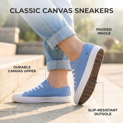 Image of Canvas Shoes for Women, Women's Fashion Sneakers | Casual Low Top, Lace Up, Rubber Sole, Canvas Upper, Cushioned Insole