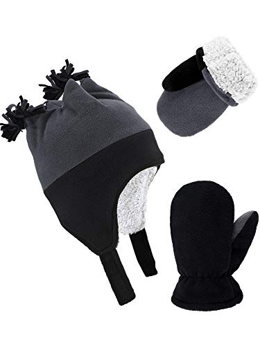 Boao 3 Pieces Toddler Baby Winter Set, Micro Fleece Hat Baby Knit Hat Boys Mitten Gloves (Color 2, 6-18 Months Size)