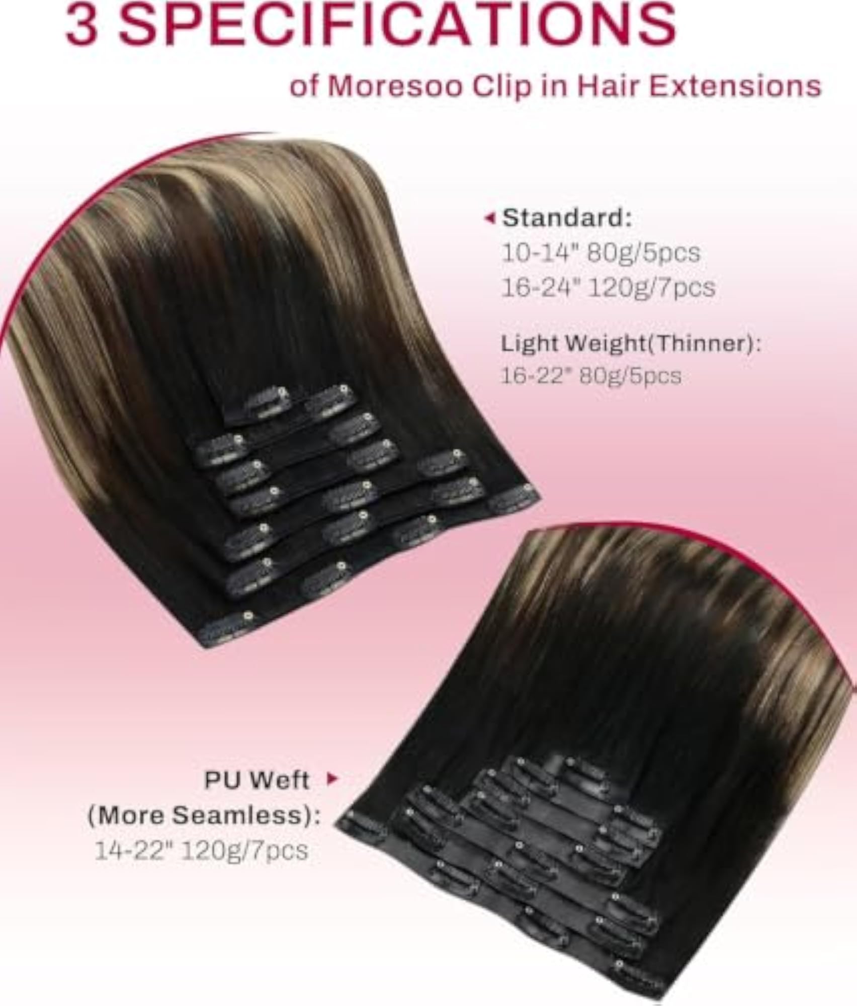 Women's Clip-in Human Hair Extensions, 22 Inch Seamless