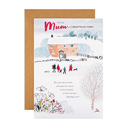 Hallmark Christmas Card for Mum - Classic Illustrated Winter Scene Design, Multicoloured