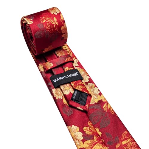 Image of Barry.Wang Men Tie Set Floral Paisley Silk Necktie Pocket Square Cufflinks Formal Wedding Party Business