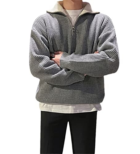 Pull à col montant zippé pour homme gris en maille mi-saison taille M