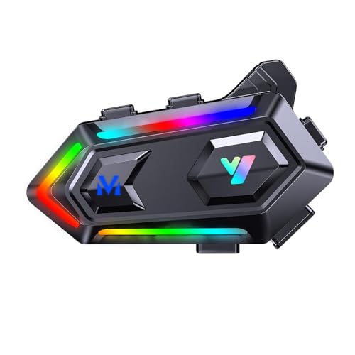 Image of FEYA Motorcycle Helmet Speakers Cool RGB Dazzling Lights,High Battery Life Motorbike Headset CVC&DSP Dual Noise Reduction and Deep Bass Motorcycle Accessories Ultra Thin Speakers Cycling /Skiing /Riding