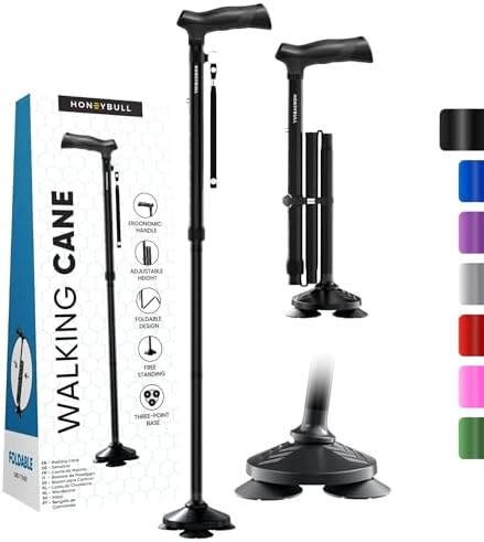 HONEYBULL Walking Cane for Men & Women Foldable, Adjustable, Heav...