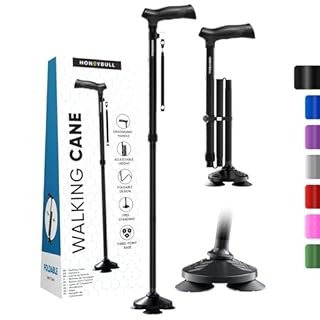 HONEYBULL Walking Cane for Men & Women Foldable, Adjustable, Heavy Duty, Free Standing, All Terrain, Collapsible Walking Sticks for Seniors & Adults (Black)