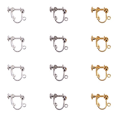 NBEADS 100 Pcs Screw Adjustment Brass Screw Clip Earring Converters, Random Mixed Color Clip-on Earring Findings Components Screw Back Ear Wire with Open Loop for Non-Pierced Earring Jewelry Making
