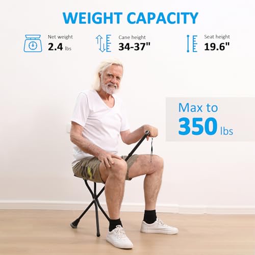 Image of REHAND Walking Cane with Seat,Lightweight Foldable, Adjustable, Collapsible Canes with Stool for Men & Women, Heavy Duty All Terrain Tip, Portable Walking Stick Chair for Seniors & Adults