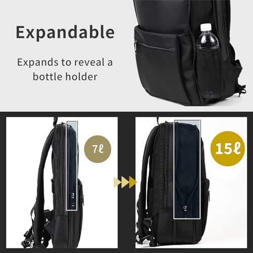 zepirion Slim and Expandable Business Laptop Backpack 15 15.6 16 Inch Anti Theft Travel Notebook Bag, Multipurpose Daypack for Men Black ExPack3