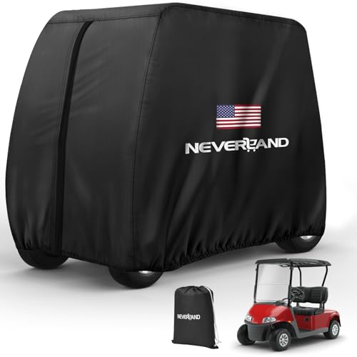 NEVERLAND Golf Cart Cover 4 Passenger - 420D Waterproof Golf Cart Covers Extended Roof Compatible with EZ GO Club Car Yamaha Golf Carts Outdoor Dustproof 4 Seat Club Car Cover (Up to 112 Inch)