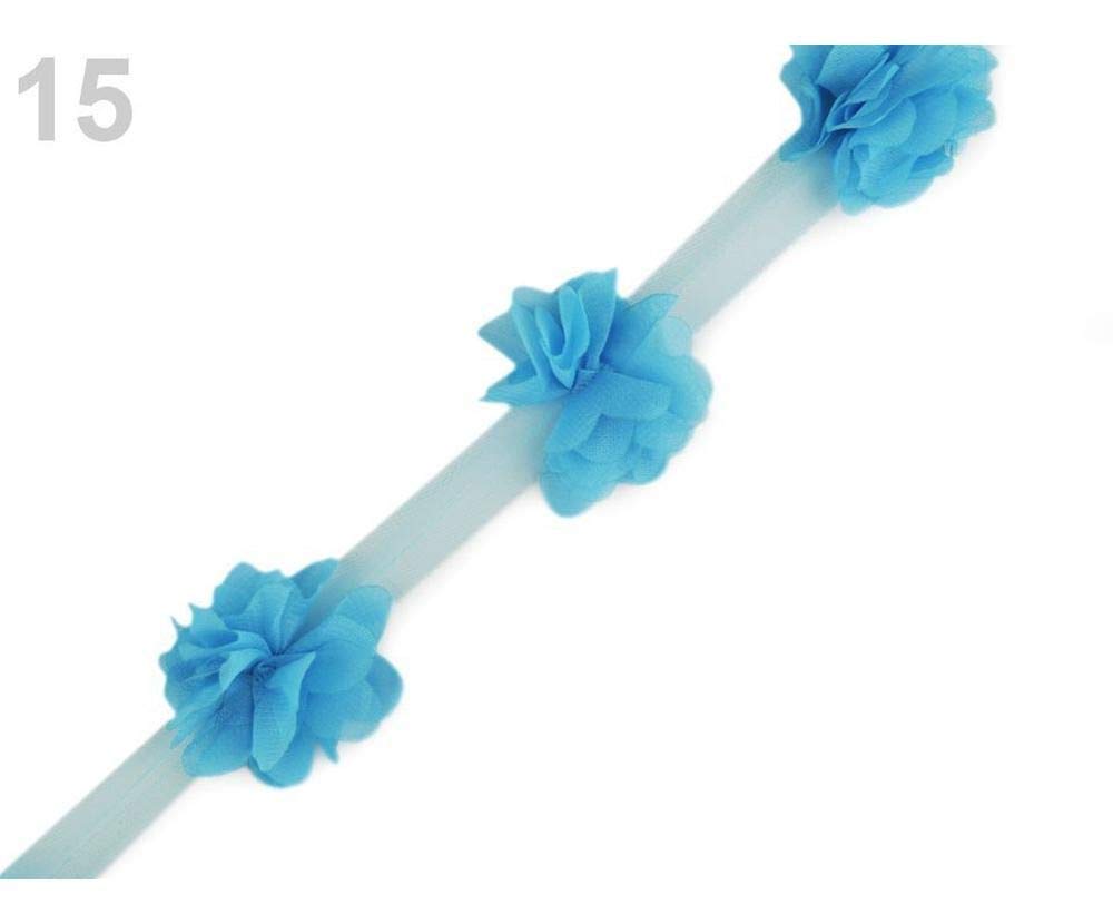 9m Azure Blue Chiffon Flower Trim On Tulle Width 60mm, Clothing Braids and Others, Trims, Haberdashery