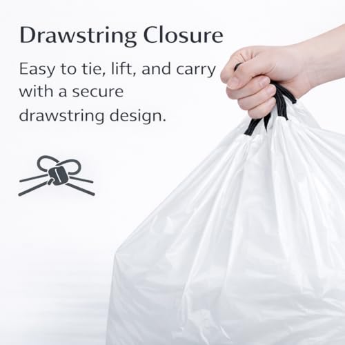 CEDARRA 30 Gallon Drawstring Trash Bags, 50 Count, 1.3 Mil Extra Strong White Large Garbage Bags, Unscented Trash Liners for Kitchen, Office & Everyday Yard Cleanup, Fits 100-115L Cans