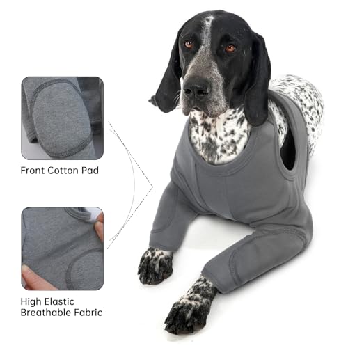 Vorderbein Ärmel für Hunde, Single Front Leg Recovery Sleeve Hund Vorderbeinschoner Ellenbogenbandage Protector für Hot Spots Wunden Bandagen Hundeschenkel Schutz Bodysuit(Grau, S)