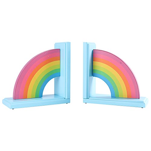 NIKKY HOME Wooden Rainbow Non-Skid Bookends for Home Children's Room Decor, Pack of