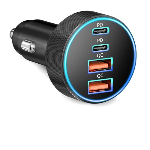 Car Charger USB C, 4-Port 90W Super Fast Charging Car Phone Charger Accessories Dual USB-C & USB-A Cargador Carro Cigarette Lighter Adapter for iPhone 17 16 15 14 13 12, iPad, Galaxy, Tablet, Android