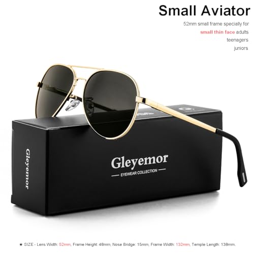 Image of GLEYEMOR Polarized Small Aviator Sunglasses for Small Face Women Men Juniors, 52mm