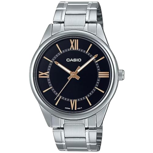 Casio Reloj analógico con esfera azul para hombre, negro, Moderno
