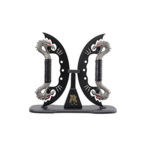 Wuu Jau H-7035-BK Dual Fantasy Dragon Knife Display, 11", Black Cover