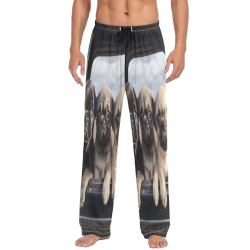 ALAZA Men's Three Pug Chihuahua Puppies on The Truck Sleep Pajama Pant