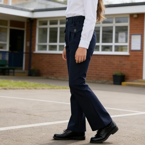Pantalon d'école fille anti-compression extensible et droit pour l'uniforme officiel