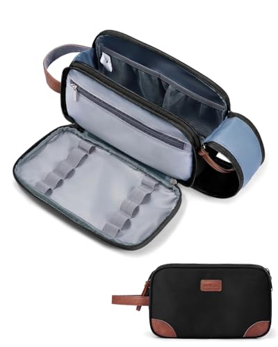 ECOHUB Kulturtasche für Herren, Wasserfest Reise Kulturbeutel mit Nasse Tasche & Sicherungsgurte, Recycelt Kosmetiktasche mit Doppelter Reißverschlussöffnung, Waschtasche Herren(Schwarz)