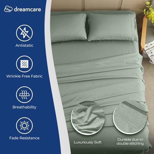 Image of DREAMCARE Full Size Sheets - Cooling Sheets - 4pcs Set - up to 15 inch Deep Pocket Full Sheet Set - Sheets Full Size Bed - Soft & Long Lasting 100% Fine Brushed Polyester with Side Pocket - Sage Green