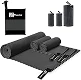 Tian qing Juego de toallas de microfibra, 3 piezas, secado rápido, suave al tacto, ligeras, color verde militar, varios tamaños para playa, camping, viajes (gris oscuro, grande)