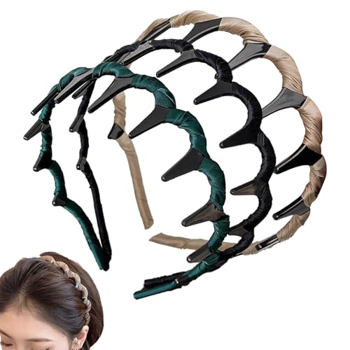 Zibeem Cerchietto per capelli artificiale con alto, vintage, dentellato, antiscivolo, 3 pezzi, alla moda, per uso quotidiano, lavoro, viaggi, spiaggia, ragazze e donne