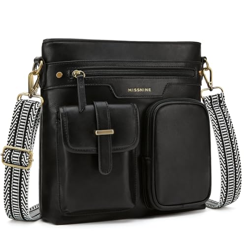 Missnine Crossbody Bags for Women Multi Pocket Purses Soft Leather Medium Shoulder Handbags with Adjustable Strap
