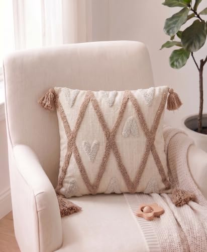 Image of Furnistitchs Handmade Cotton Bohemian Home Decor Cushion Cover 24x24 inches / 60x60 cms - Boho Chic Couch Sofa Throw Living Room Bedroom Cushions (2, Beige Cross)