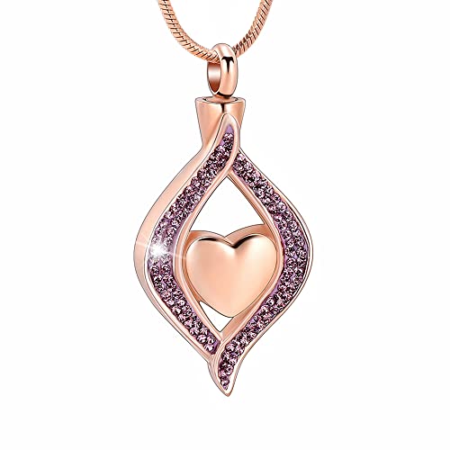 Pet Paw Print Cremation Jewelry for Ashes for Dog/Cat Funeral Memorial Urn Necklace Ashes Holder Keepsake Cremation Urn Pendant (Rose Gold-Purple)