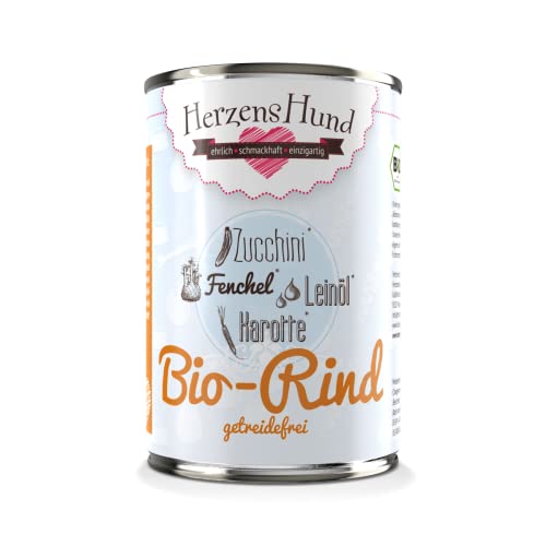 HerzensHund® (12 x 400g) | Rind Hundefutter mit Bio-Gemüse für ausgewachsene Hunde | getreidefrei | Super Premium Nassfutter für Erwachsene Hunde | 12er Pack