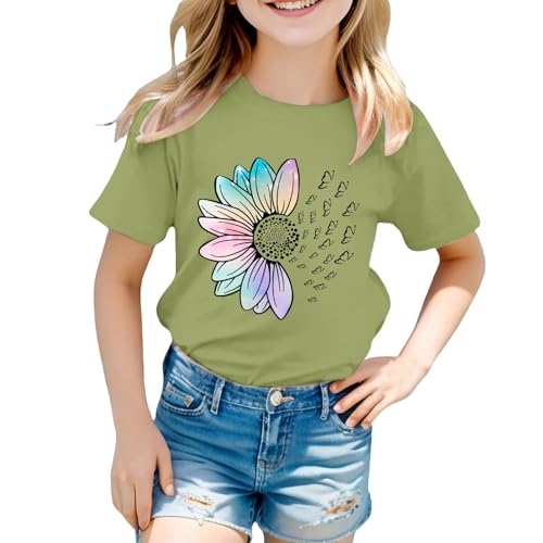 Girls Loose Fit Sunflower Graphic T Shirts Short Sleeve Crewneck Cute Pattern Printed Tops (A-Mint Green, 2-3 Years)3