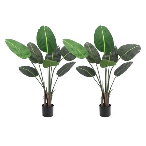Garvee Artificial Bird of Paradise Plant, 4 Ft Faux Tropical Palm Tree, Fake Banana Leaf Tree Potted Silk Plant for Home Decor Indoor Outdoor Living Room Office Housewarming Gift (2 Pcs)